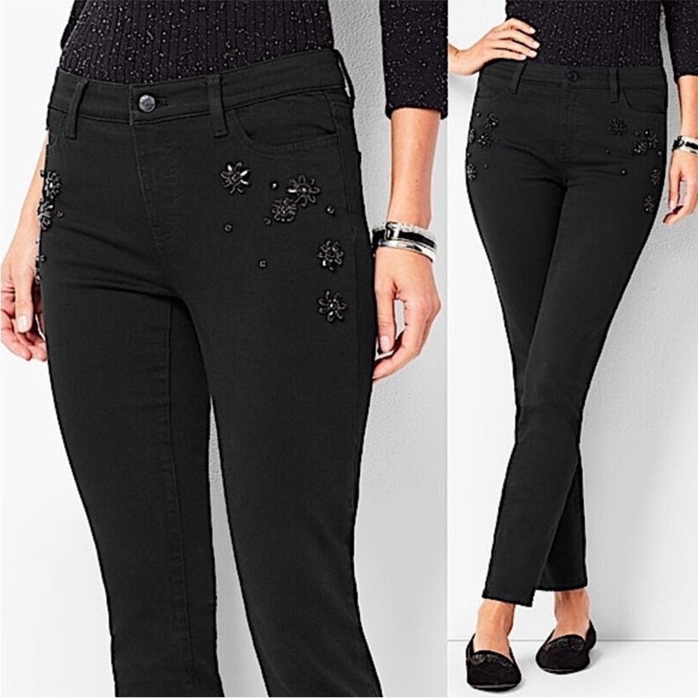 Talbots Crystal Embellished Slim Ankle Jeans Black Limited EditionNeverFade I-25